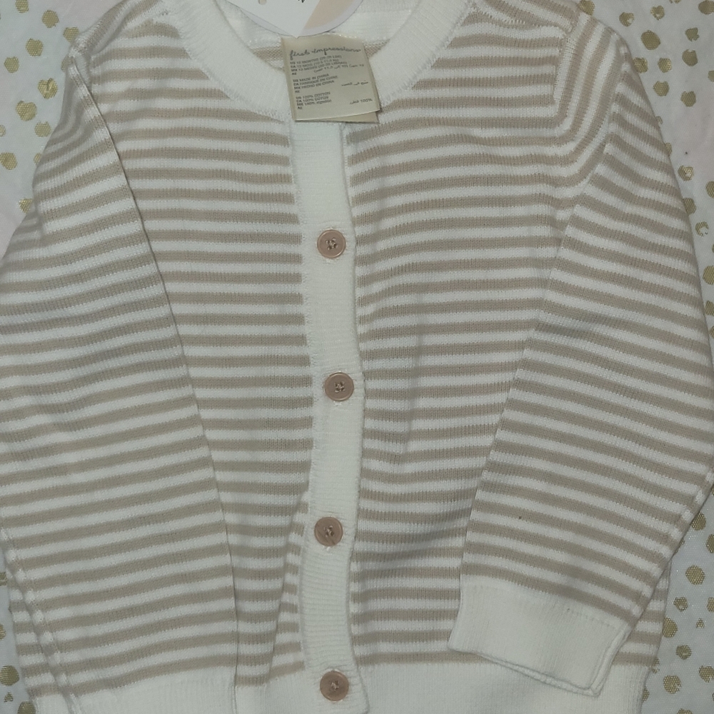 NWT First Impressions Striped Knit Cardigan in Cream and Tan